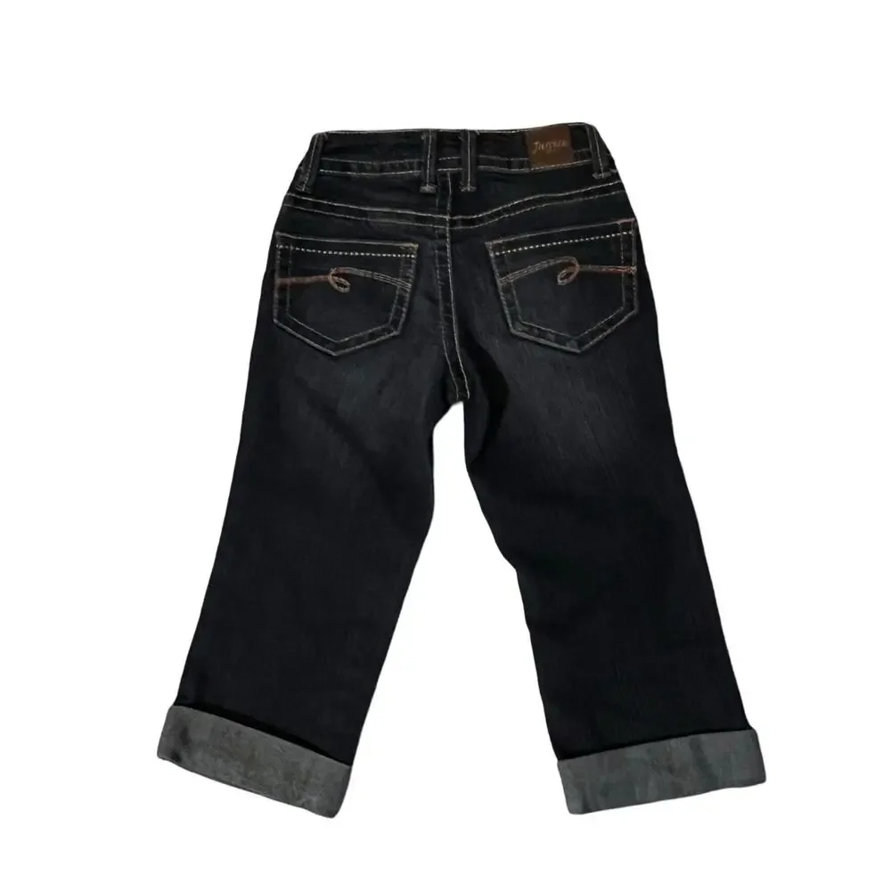 Justice Girls Jeans Size 8S Dark Wash Cuffed Hem Pockets Snap Close Lose Kids